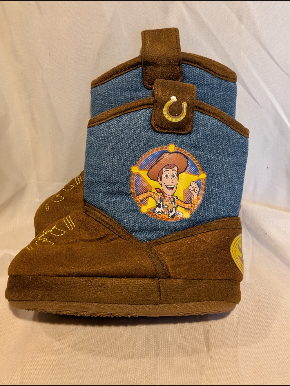 Disney Toy Story Woody Kids Brown and Blue Boot Slippers